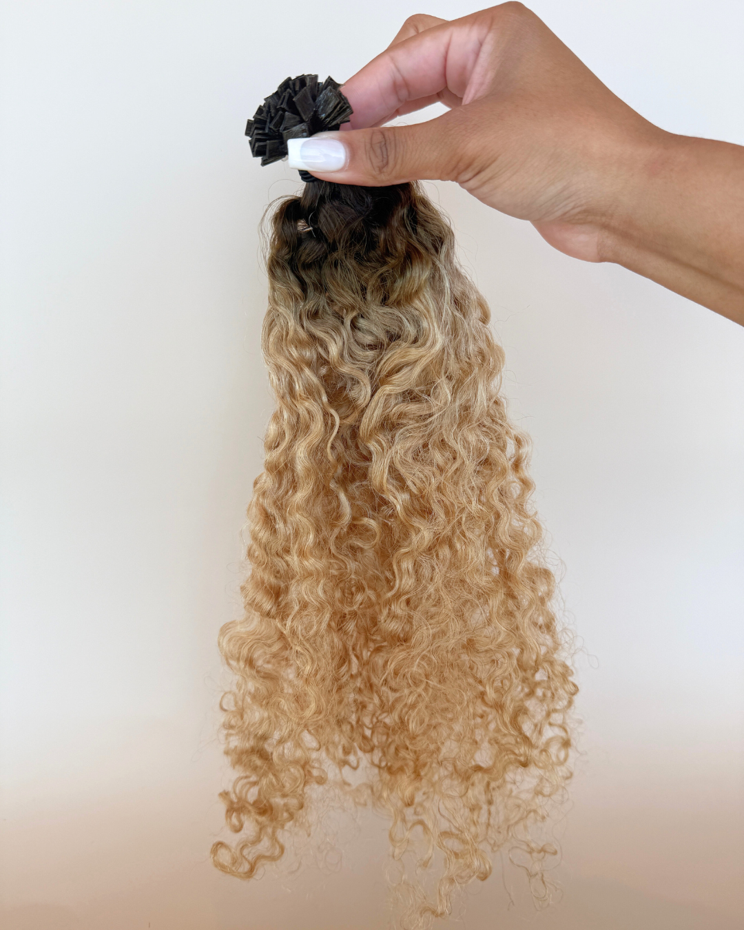 (3) 22" Custom Island Curly K-tip Dark Brown Rooted - Honey Blonde