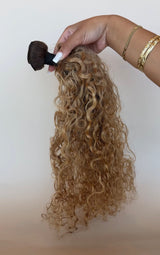 Custom 24" 100g Machine Weft Beach Wavy #2 Dark Brown Root - Honey Blonde #27